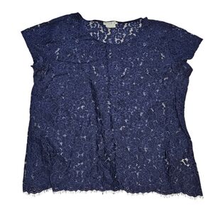 VanHeusen Studio Sheer Lace Navy Blue Top